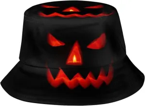 Funny Halloween Cute Fall Pumpkin Face Orange Bucket Hats for Women Men Outdoor Fisherman Sun Cap