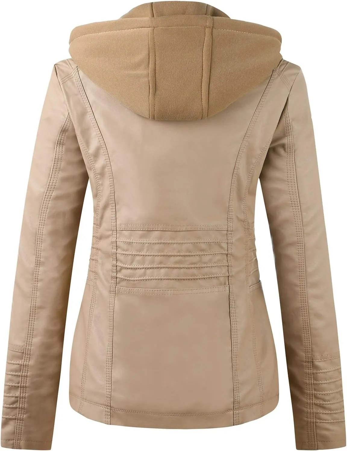 GOKKILRW Women Plus Size PU Leather Jacket Hooded Zip Up Casual Outdoor Motorbiker Slim Fit Removable Moto Biker Coat Outwear