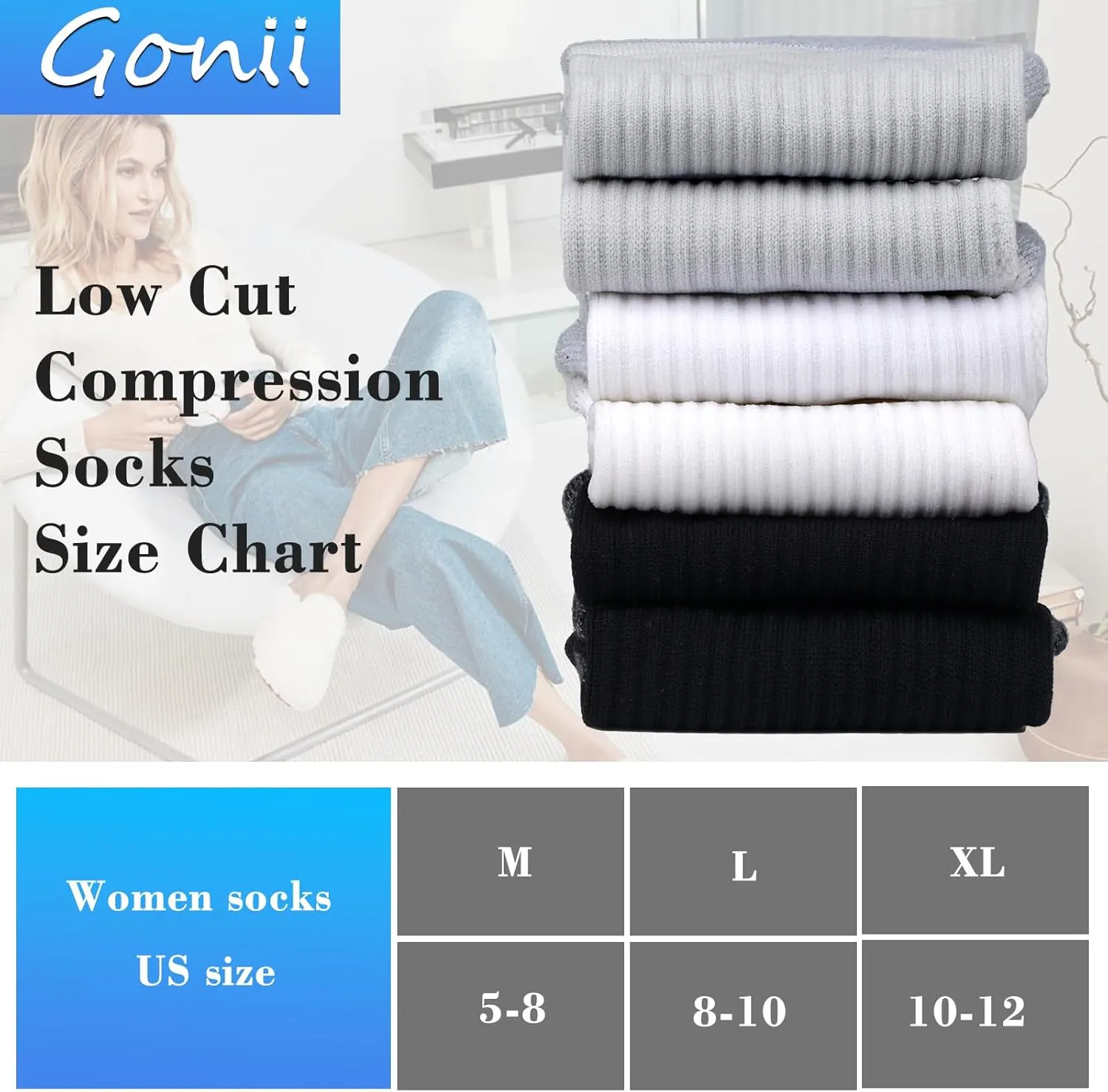 Gonii Compression Athletic Socks Cushioned Anti-Blister Comfort Fit Ankle Socks 5-6 Pairs