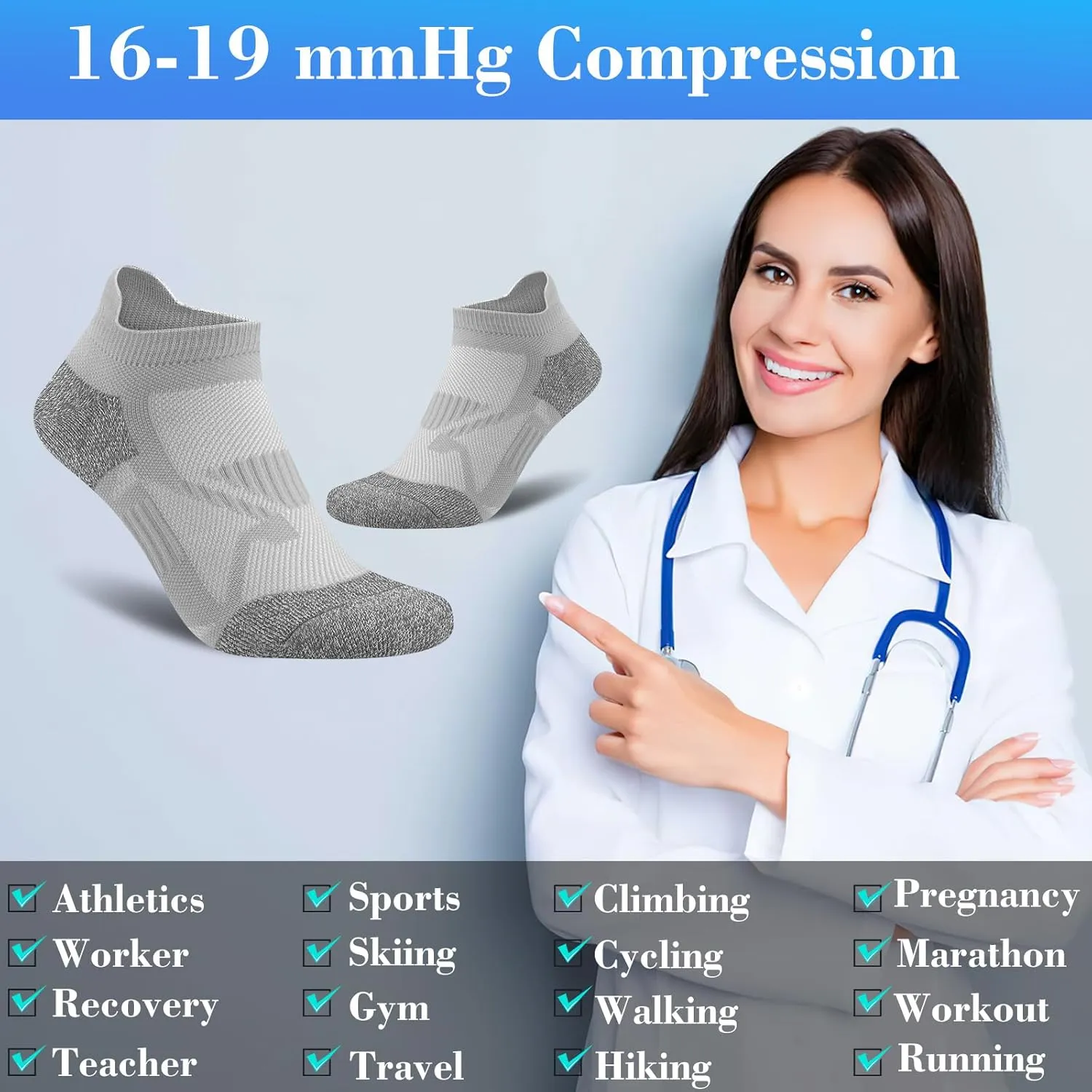 Gonii Compression Athletic Socks Cushioned Anti-Blister Comfort Fit Ankle Socks 5-6 Pairs