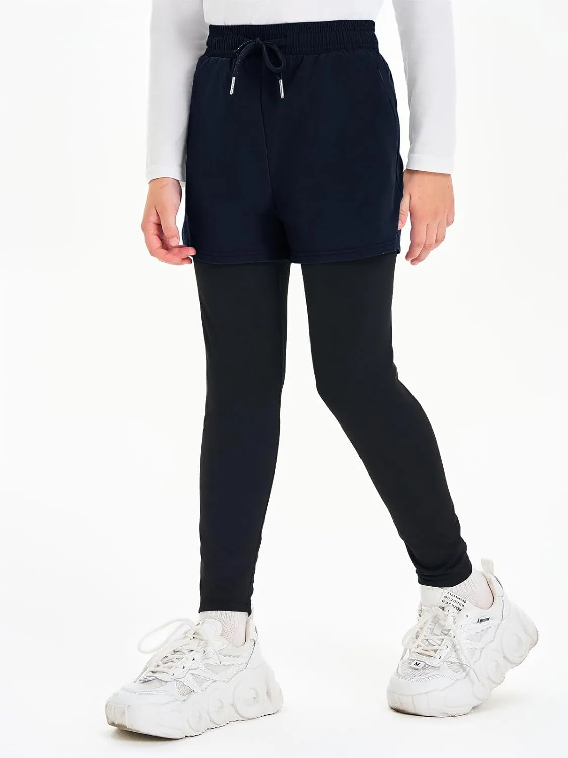 Haloumoning Boys Athletic 2 in 1 Shorts with Leggings Kids Workout Basketball Compression Pants with Zipper Pockets