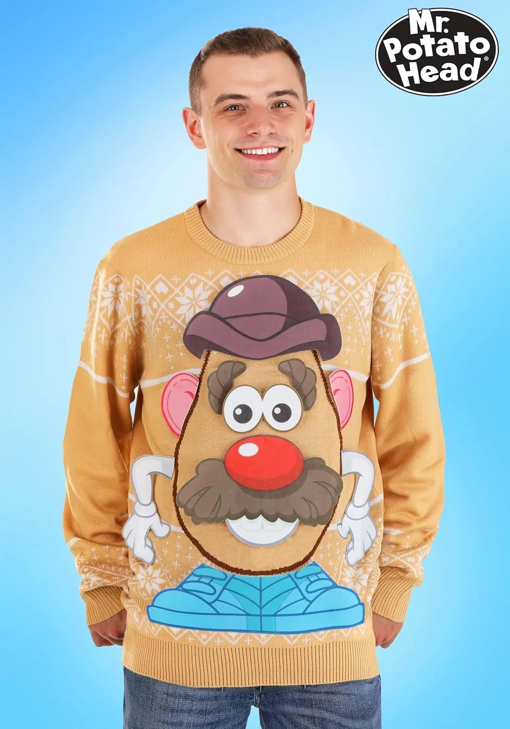 Hasbro Mr. Potato Head Ugly Christmas Sweater for Adults, Fun Interactive Sweaters for Holiday Parties