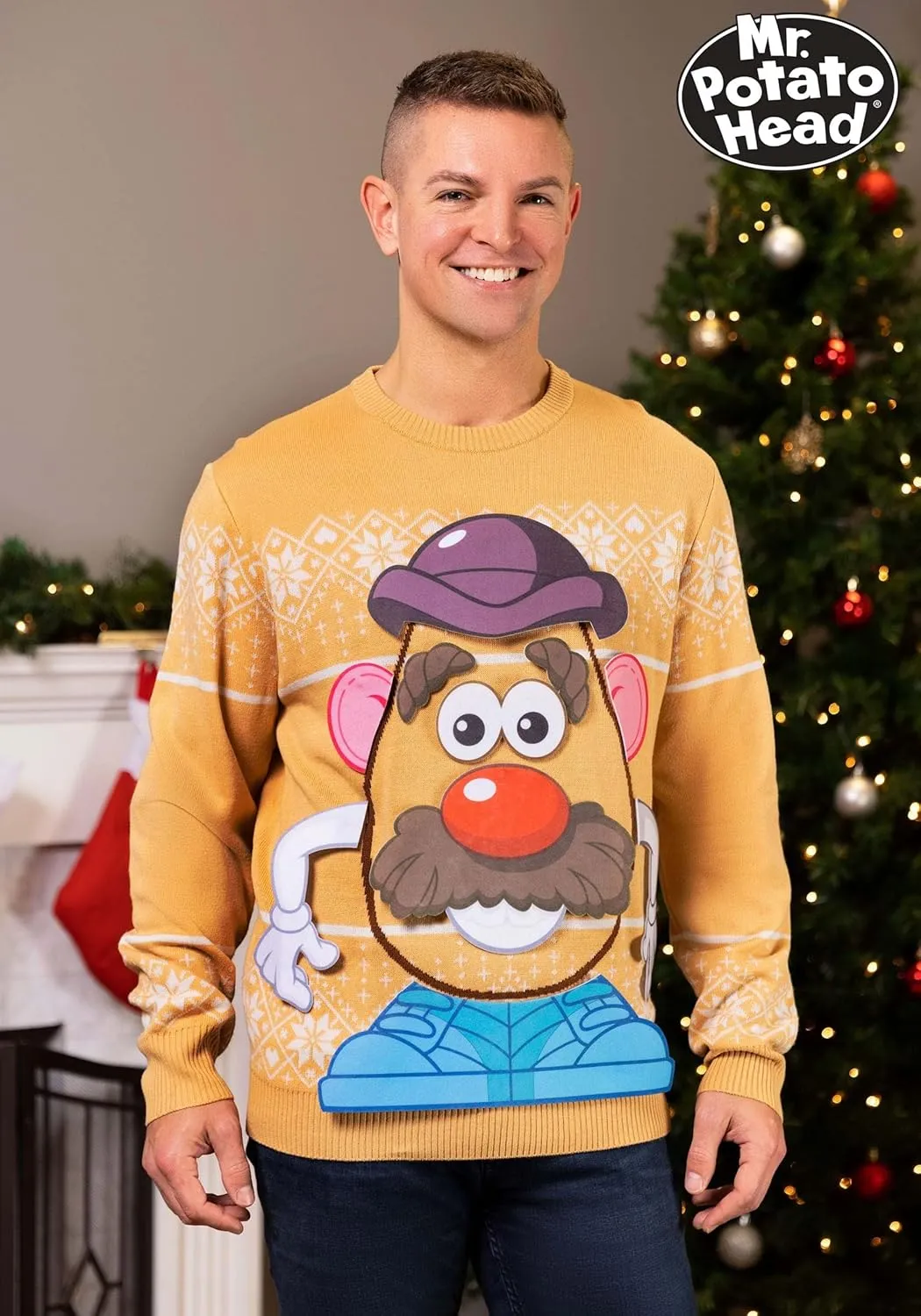 Hasbro Mr. Potato Head Ugly Christmas Sweater for Adults, Fun Interactive Sweaters for Holiday Parties