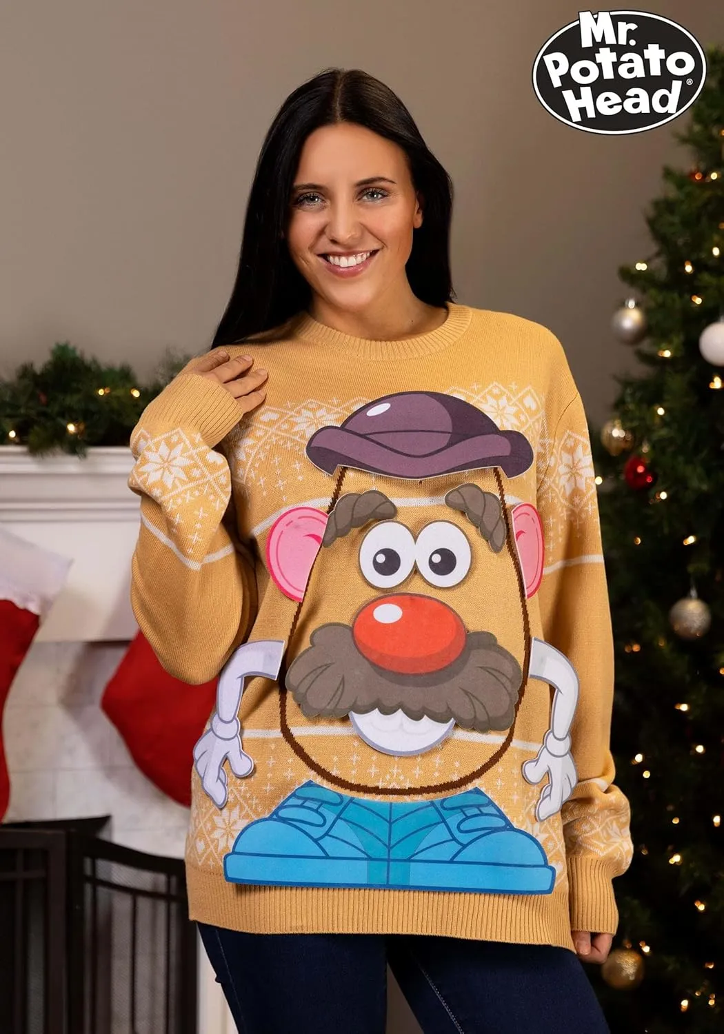 Hasbro Mr. Potato Head Ugly Christmas Sweater for Adults, Fun Interactive Sweaters for Holiday Parties
