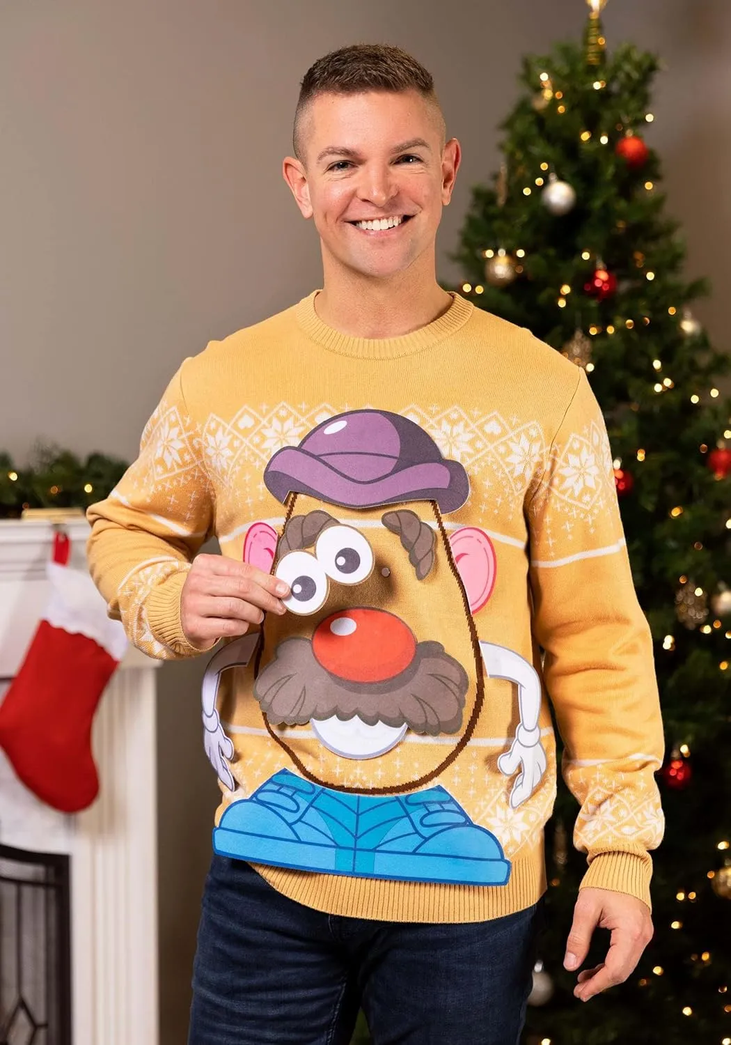 Hasbro Mr. Potato Head Ugly Christmas Sweater for Adults, Fun Interactive Sweaters for Holiday Parties