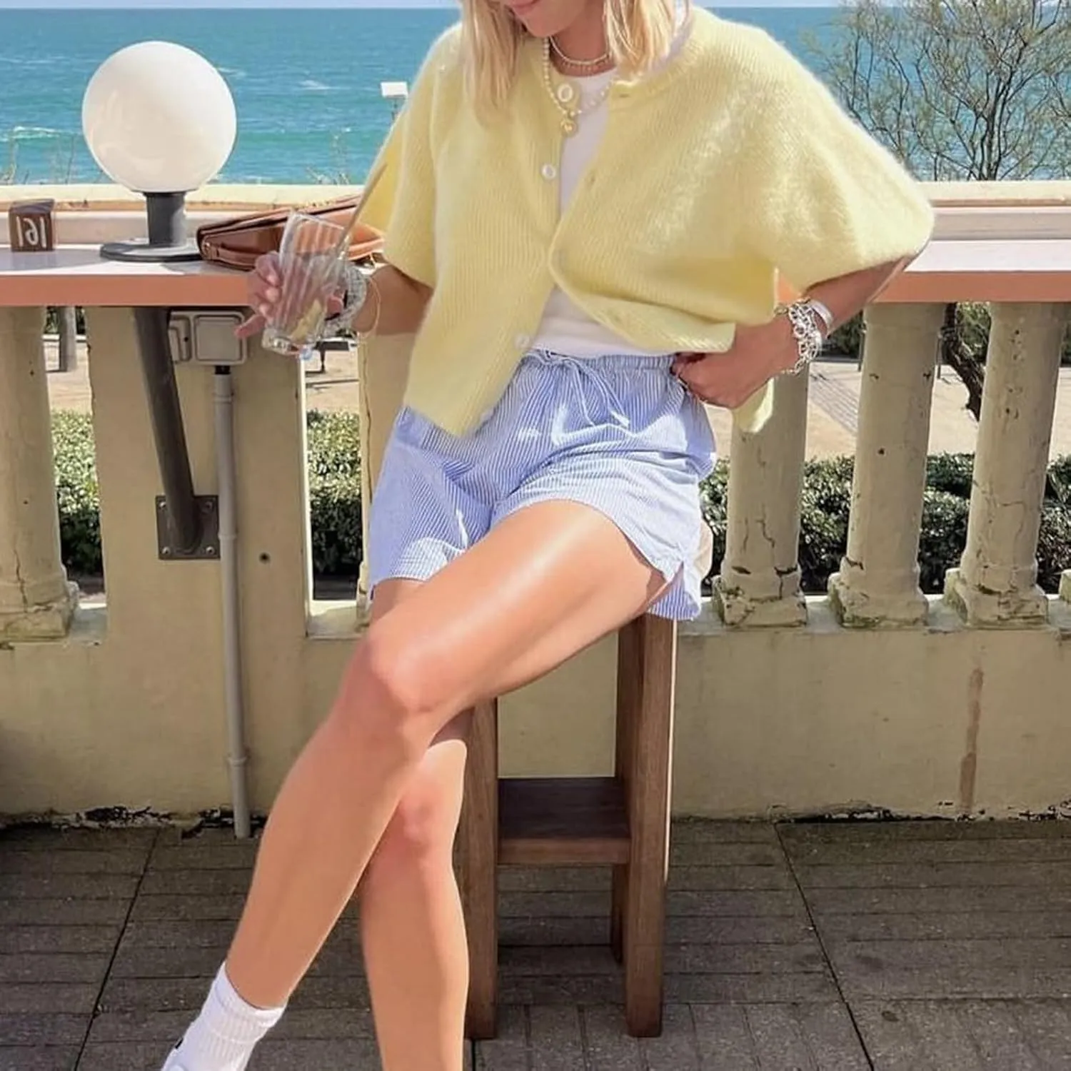 ICNGLKSND Women's Short Sleeve Cardigan Button Down Open Front Crewneck Sweaters Knit Solid Crop Tops
