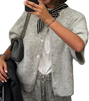 ICNGLKSND Women's Short Sleeve Cardigan Button Down Open Front Crewneck Sweaters Knit Solid Crop Tops