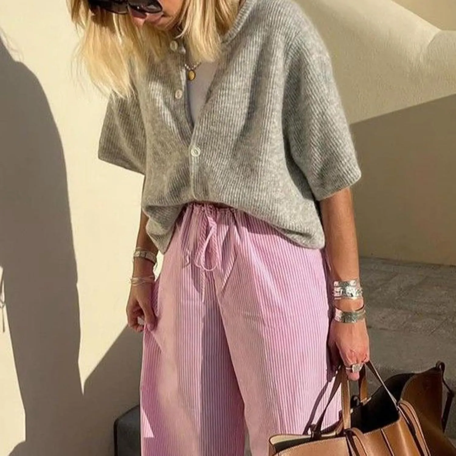 ICNGLKSND Women's Short Sleeve Cardigan Button Down Open Front Crewneck Sweaters Knit Solid Crop Tops