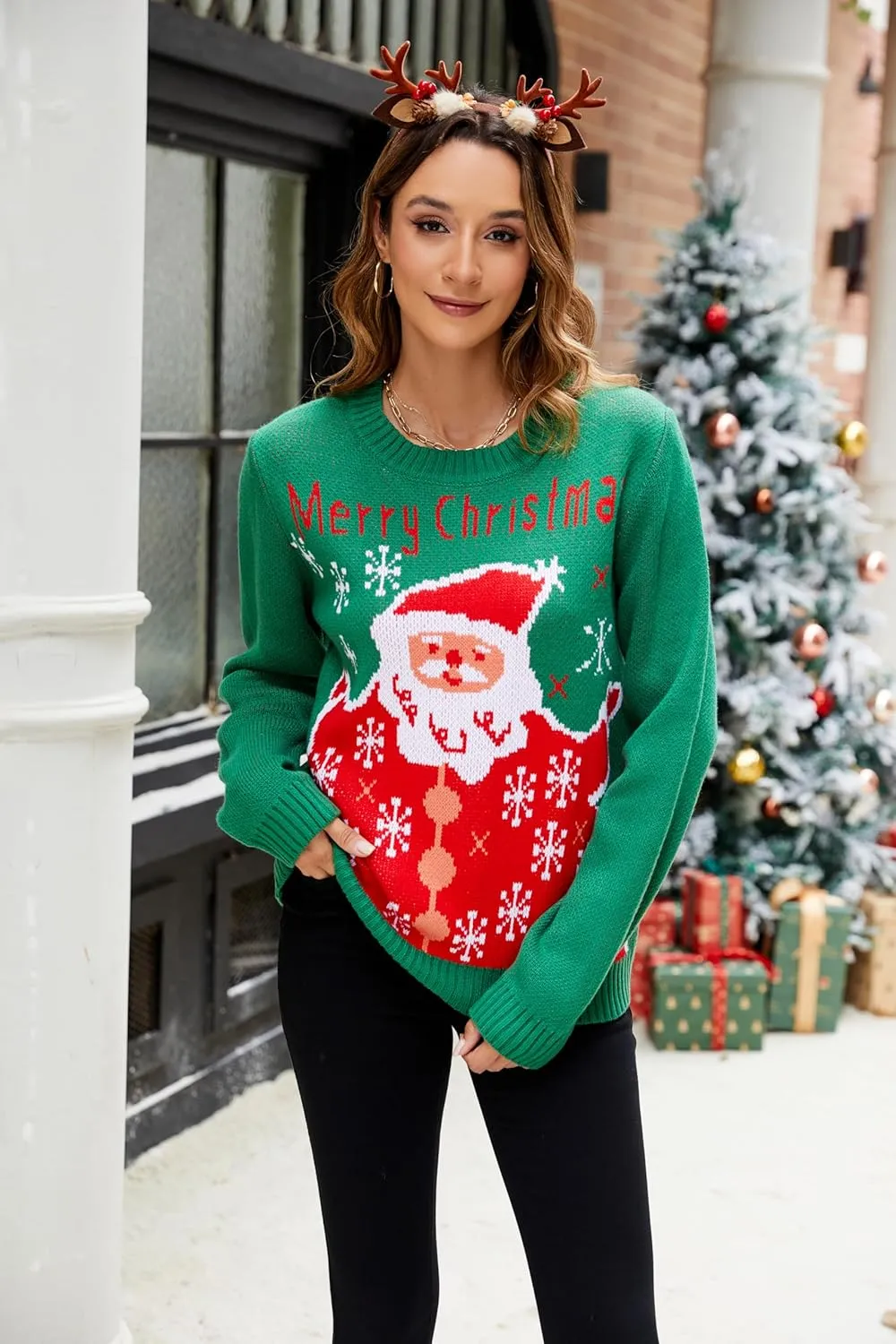 IFFEI Ugly Christmas Sweater for Women Men Kids Cute Family Matching Pullover Knit Jumpers for Holiday Party
