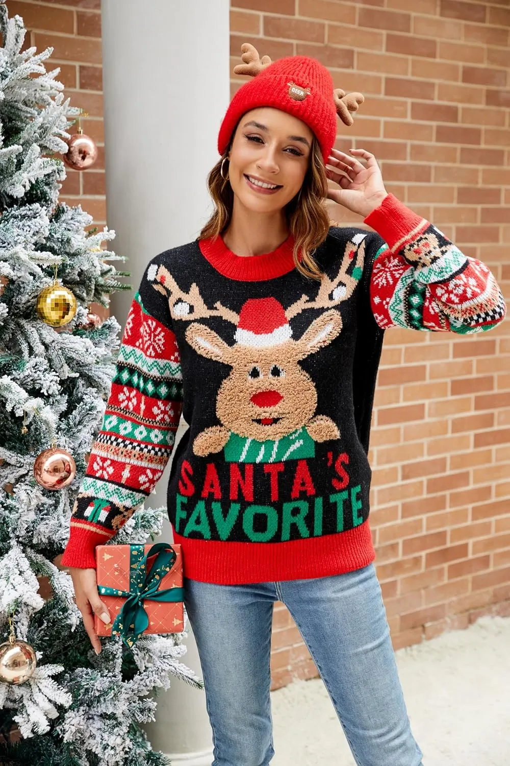 IFFEI Ugly Christmas Sweater for Women Men Kids Cute Family Matching Pullover Knit Jumpers for Holiday Party