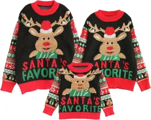 IFFEI Ugly Christmas Sweater for Women Men Kids Cute Family Matching Pullover Knit Jumpers for Holiday Party