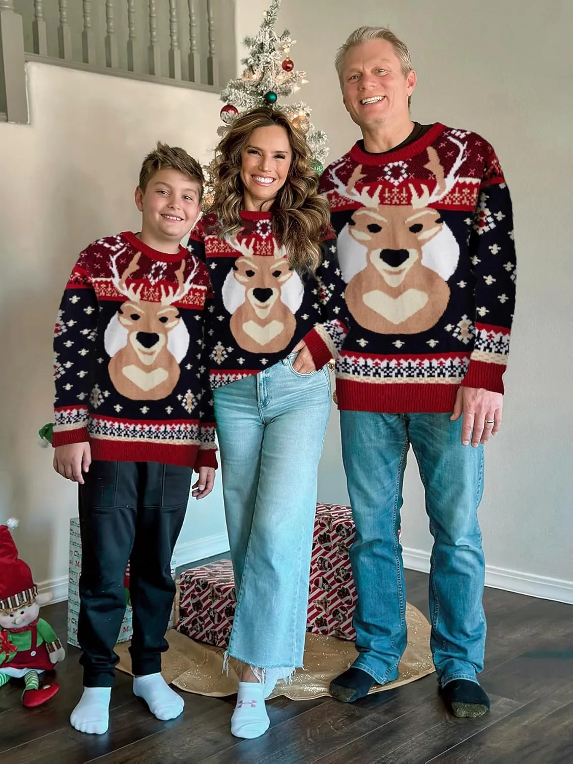 IFFEI Ugly Christmas Sweater for Women Men Kids Cute Family Matching Pullover Knit Jumpers for Holiday Party
