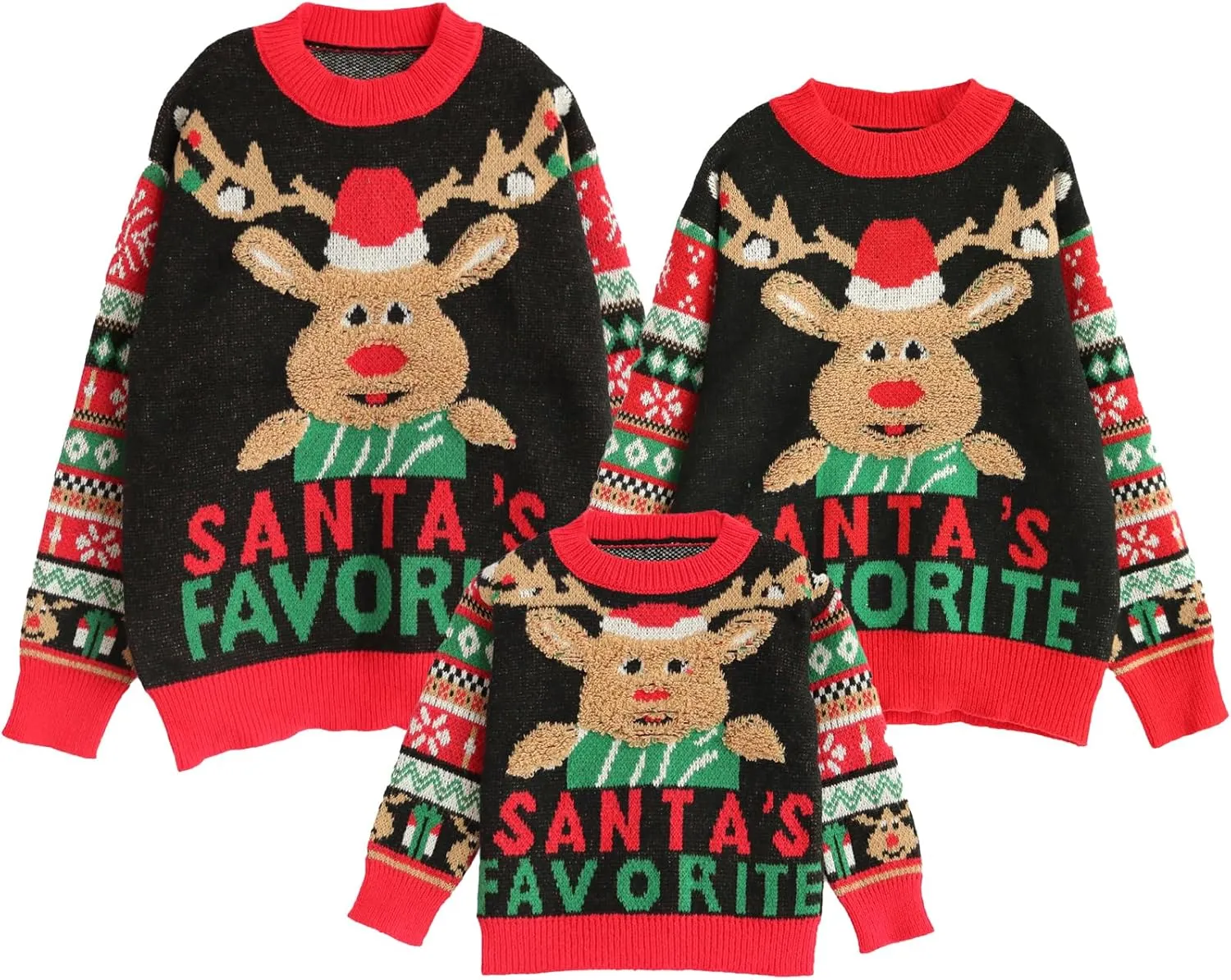 IFFEI Ugly Christmas Sweater for Women Men Kids Cute Family Matching Pullover Knit Jumpers for Holiday Party
