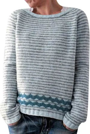 iLH Women's Fair Isle Knitted Sweater Vintage Long Sleeve Crewneck Sweaters Oversize Pullover Tops for Fall Winter
