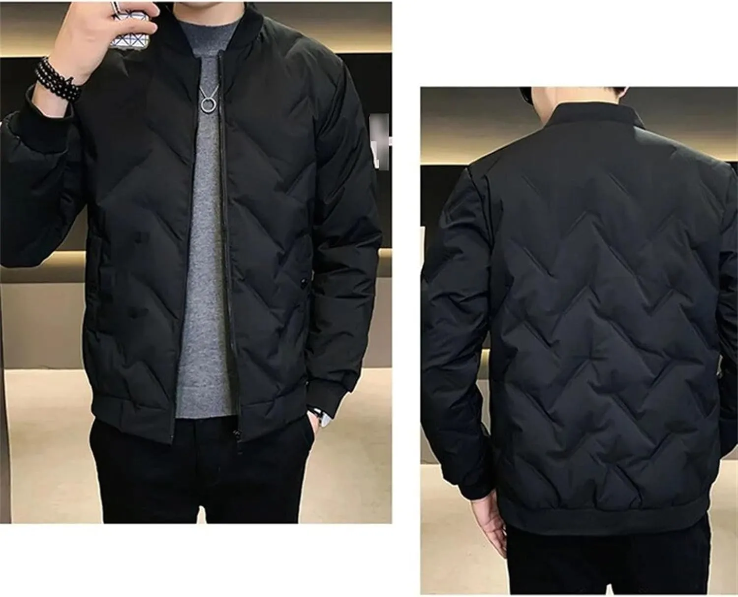 JEsilunmaMY Casual Baseball Bomber Jackets for Men Lightweight Cropped Puffer Quilted Jacket Thermal Sportwear Down Coats