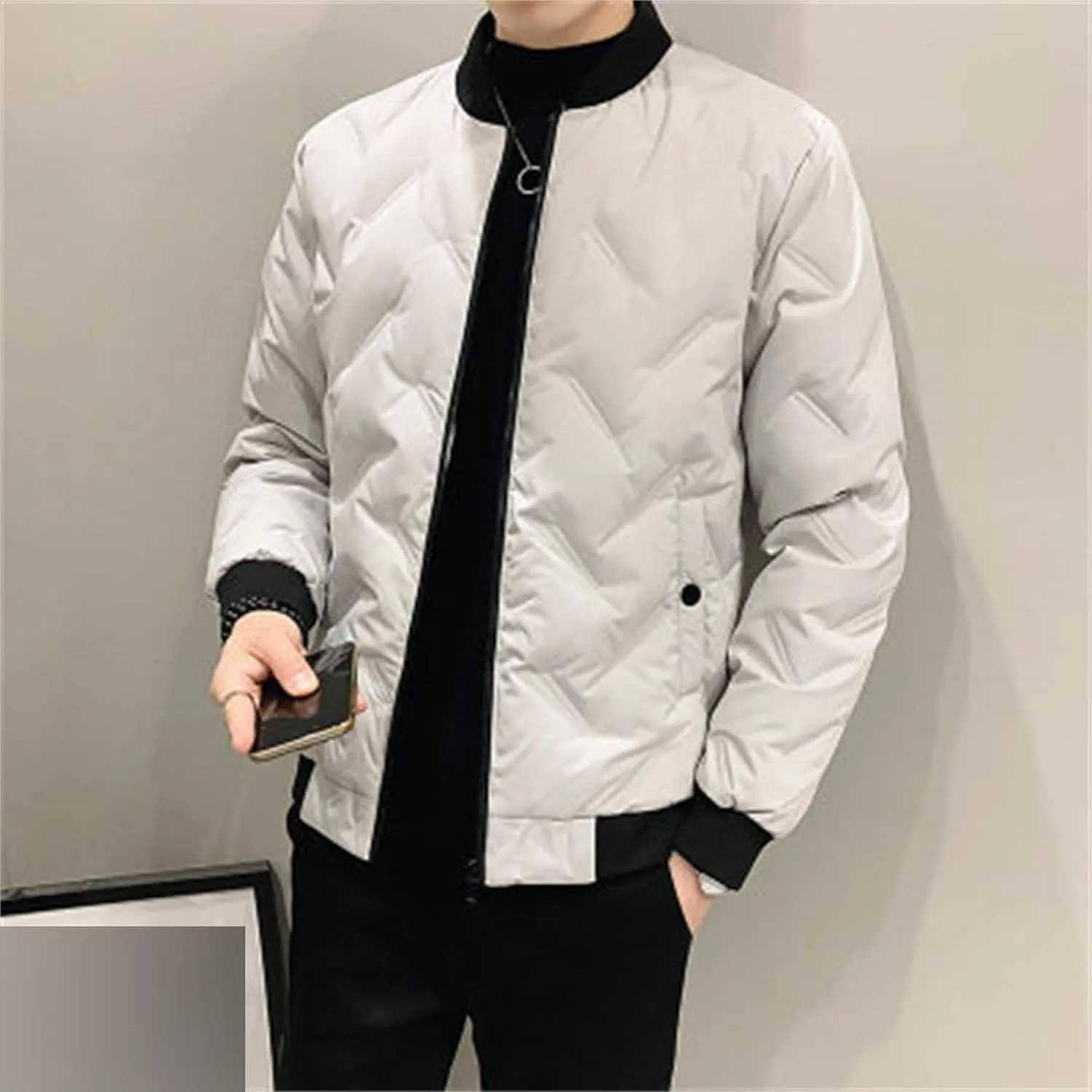 JEsilunmaMY Casual Baseball Bomber Jackets for Men Lightweight Cropped Puffer Quilted Jacket Thermal Sportwear Down Coats