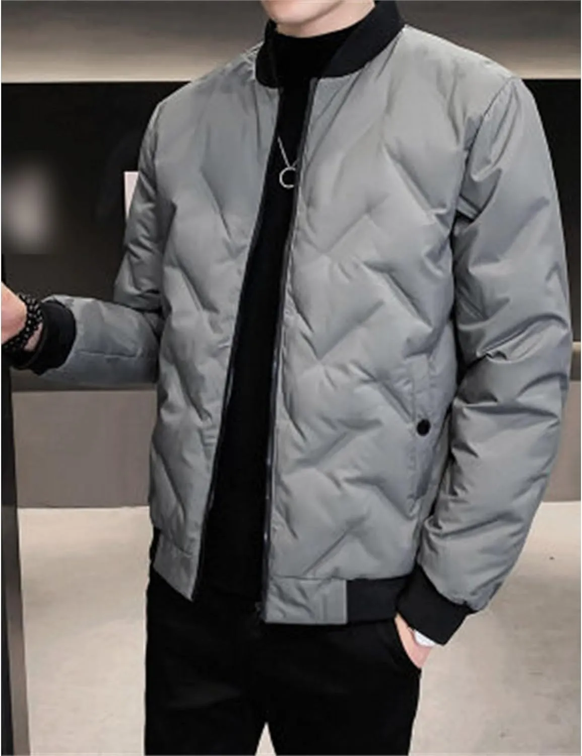 JEsilunmaMY Casual Baseball Bomber Jackets for Men Lightweight Cropped Puffer Quilted Jacket Thermal Sportwear Down Coats