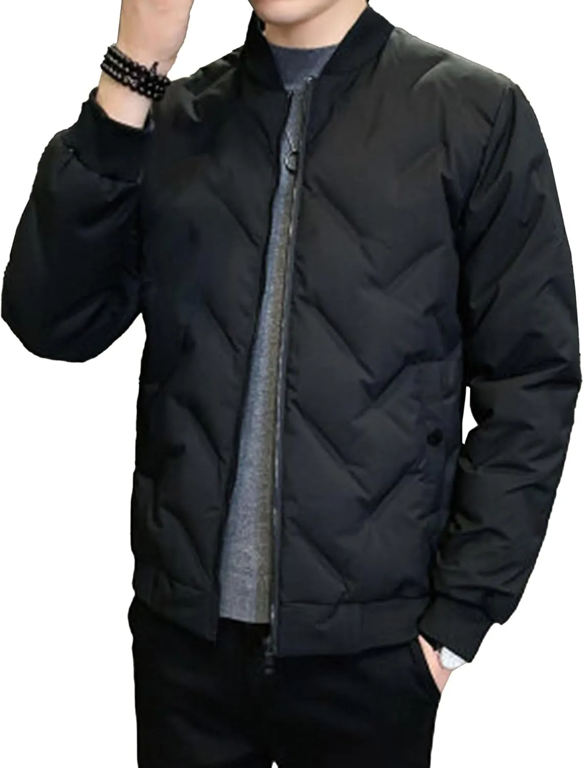 JEsilunmaMY Casual Baseball Bomber Jackets for Men Lightweight Cropped Puffer Quilted Jacket Thermal Sportwear Down Coats