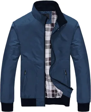 JEsilunmaMY Men's Lightweight Stand Collar Bomber Jacket Full Zip Flannel Baseball Jacket Windproof Sportwear Windbreaker