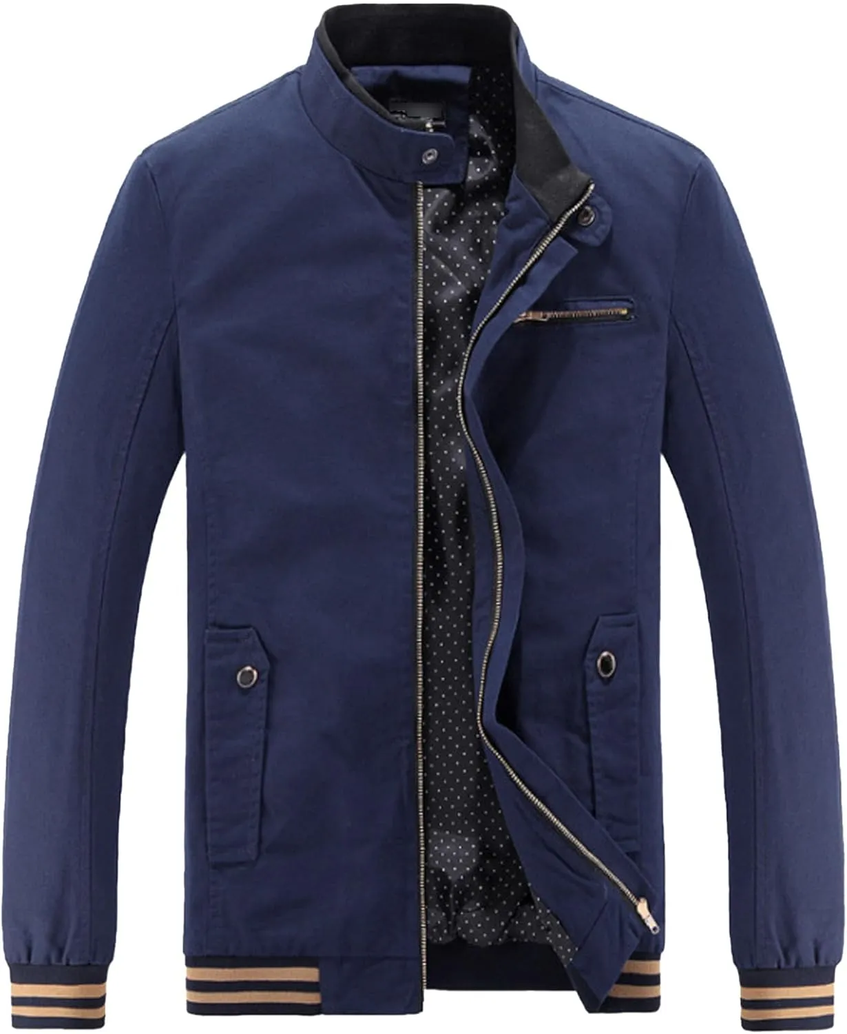 JEsilunmaMY Men's Slim Cargo Cotton Jacket Stand Collar Zipper Lightweight Jackets Casual Sportwear Rib Bomber Jackets