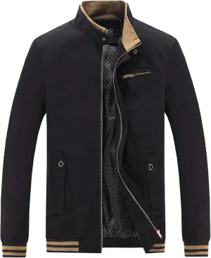 JEsilunmaMY Men's Slim Cargo Cotton Jacket Stand Collar Zipper Lightweight Jackets Casual Sportwear Rib Bomber Jackets