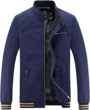 JEsilunmaMY Men's Slim Cargo Cotton Jacket Stand Collar Zipper Lightweight Jackets Casual Sportwear Rib Bomber Jackets