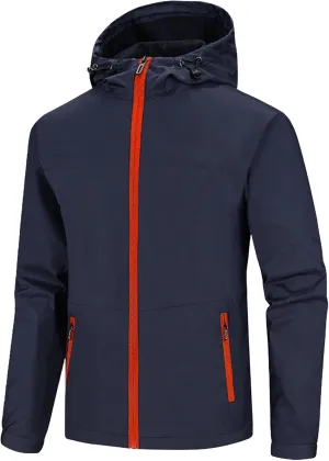JEsilunmaMY Men's Sportwear Hooded Bomber Jacket Long Sleeve Lightweight Windproof Windbreaker Casual Outdoor Hiking Jacket