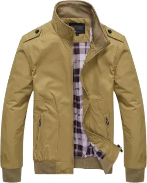 JEsilunmaMY Men's Stand Collar Flannel Bomber Jacket Full Zip Lightweight Baseball Jacket Windproof Sportwear Windbreaker