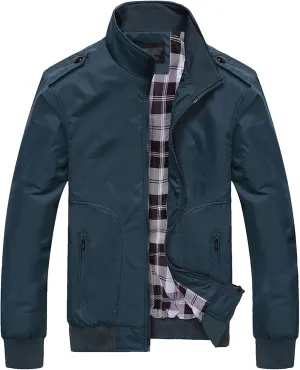 JEsilunmaMY Men's Stand Collar Flannel Bomber Jacket Full Zip Lightweight Baseball Jacket Windproof Sportwear Windbreaker