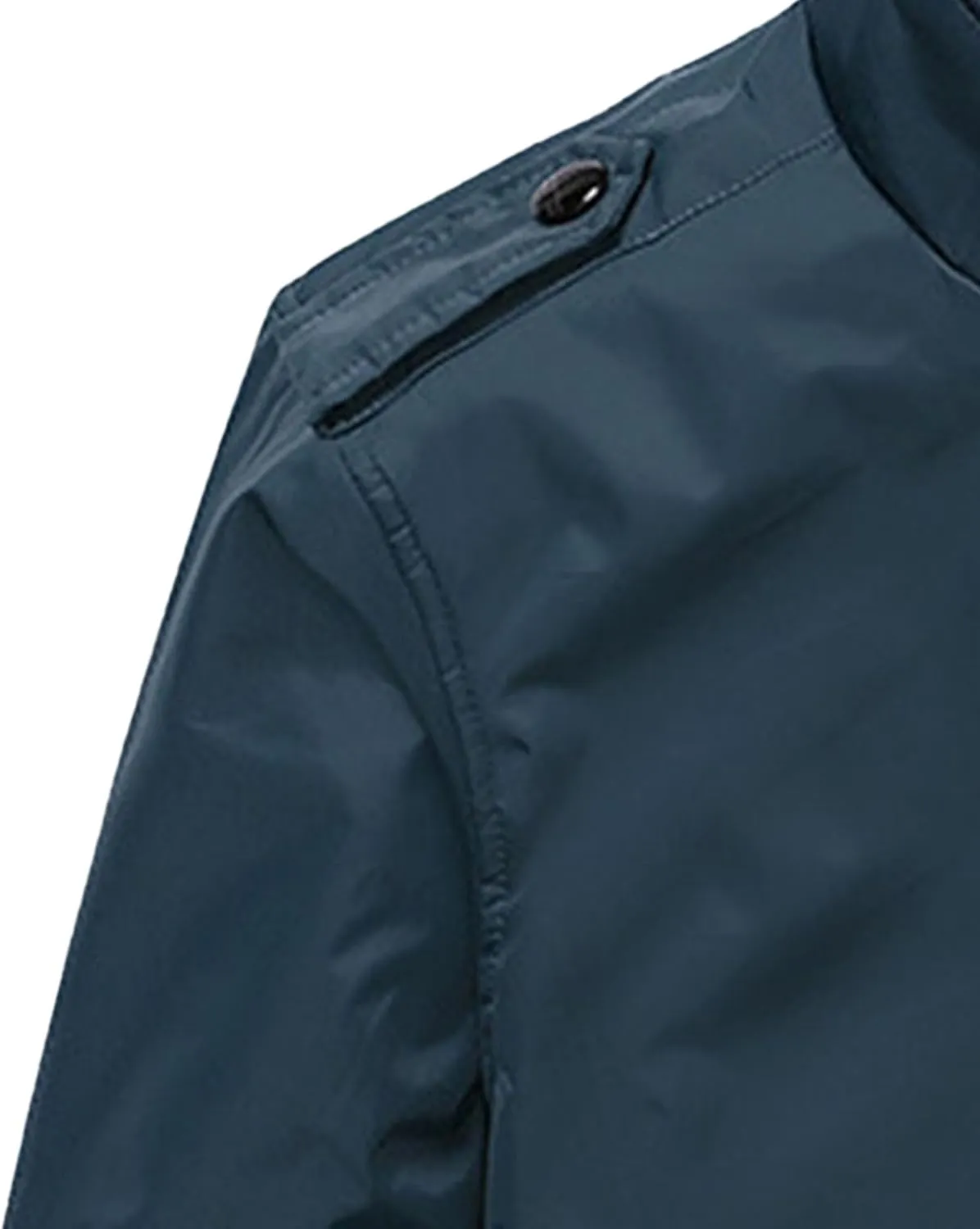 JEsilunmaMY Men's Stand Collar Flannel Bomber Jacket Full Zip Lightweight Baseball Jacket Windproof Sportwear Windbreaker