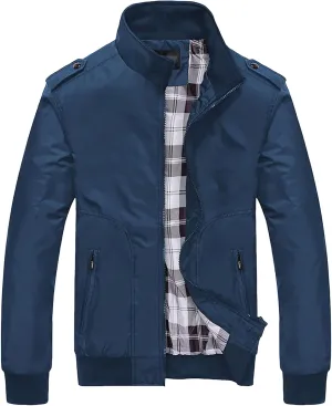JEsilunmaMY Men's Stand Collar Flannel Bomber Jacket Full Zip Lightweight Baseball Jacket Windproof Sportwear Windbreaker