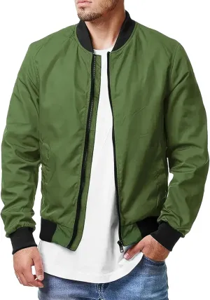 JEsilunmaMY Men's Zip Up Casual Bomber Jackets Stand Collar Lightweight Sportwear Winter Warm Padded Coats Windbreaker