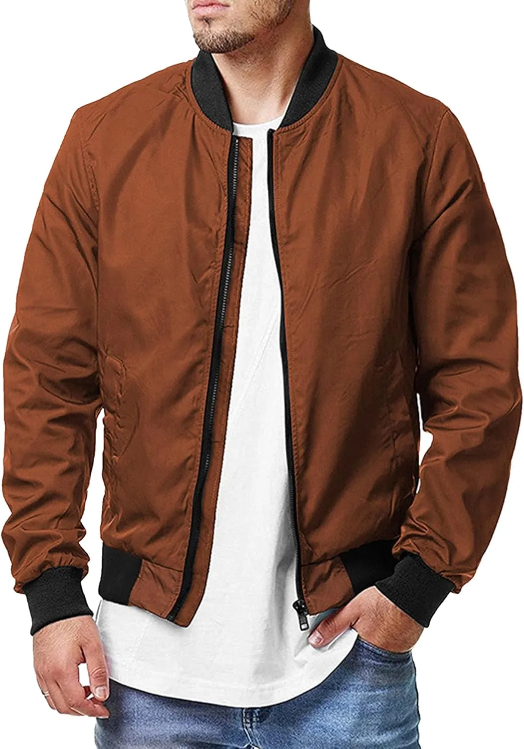 JEsilunmaMY Men's Zip Up Casual Bomber Jackets Stand Collar Lightweight Sportwear Winter Warm Padded Coats Windbreaker