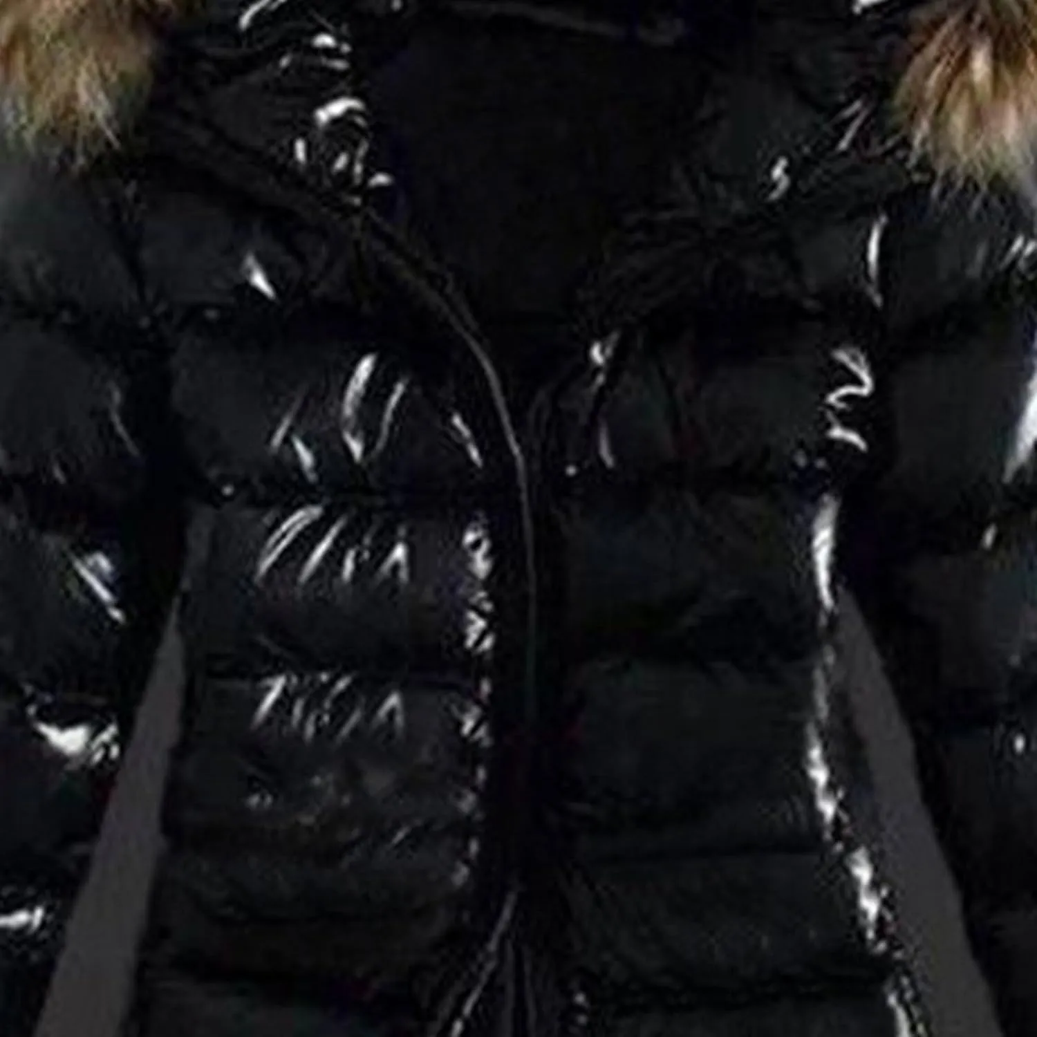 JEsilunmaMY Slim Leather Puffer Jacket for Women Fur Hooded Cropped Down Winter Coat Insulated Thicken Quilted Snow Jacket