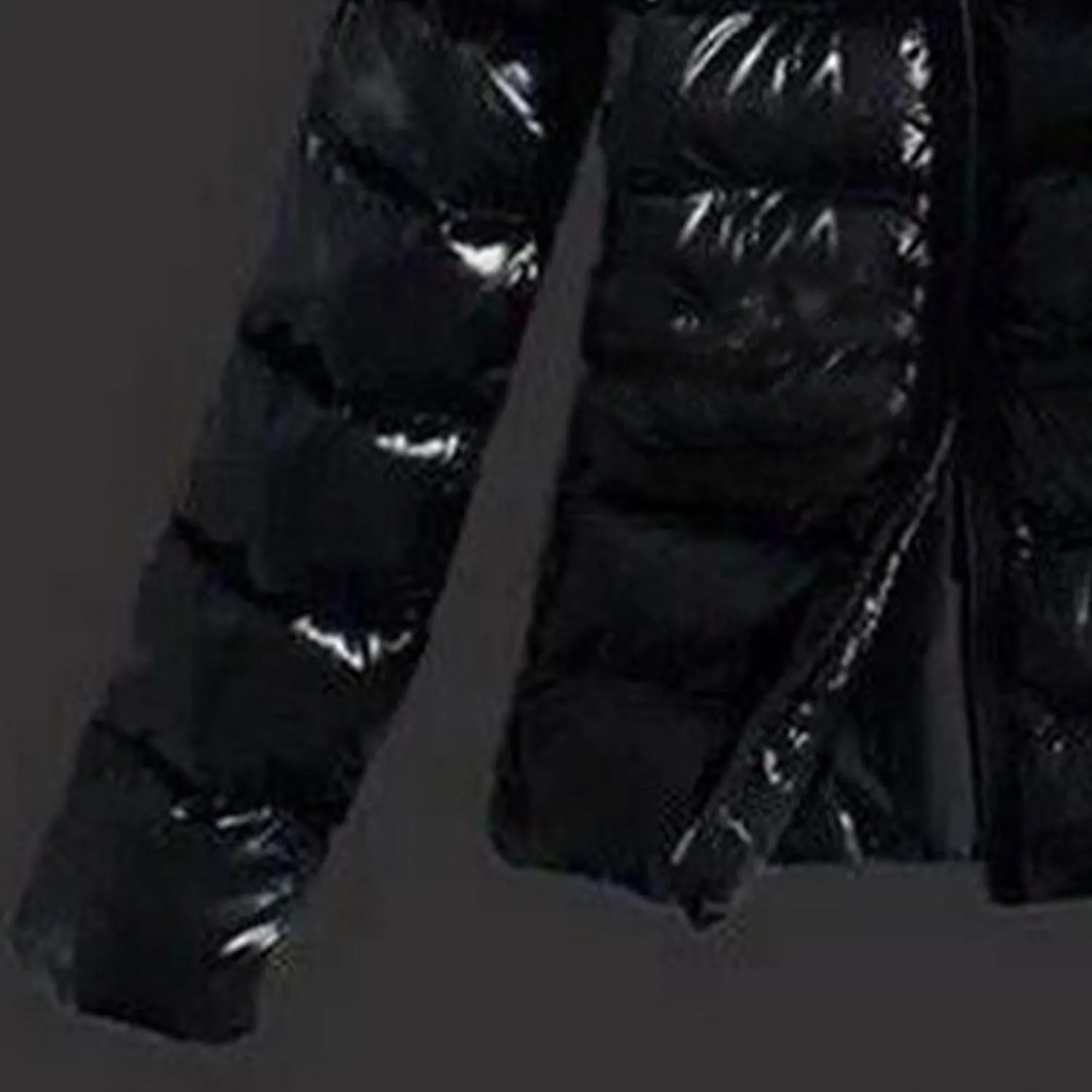 JEsilunmaMY Slim Leather Puffer Jacket for Women Fur Hooded Cropped Down Winter Coat Insulated Thicken Quilted Snow Jacket