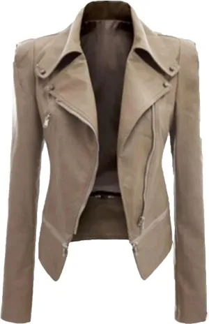 JEsilunmaMY Slimming Moto Jacket Women Fashion Long Sleeve Zip Moto Biker Coat Fall Winter Casual Motorcycle Bomber Jackets