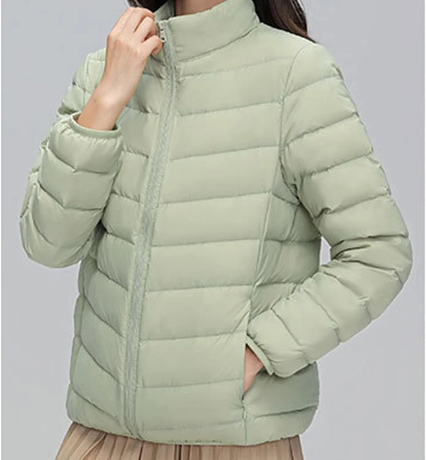 JEsilunmaMY Women's Stand Collar Duck Down Jacket Lightweight Long Sleeve Insulated Puffer Jacket Warm Winter Quilted Coat