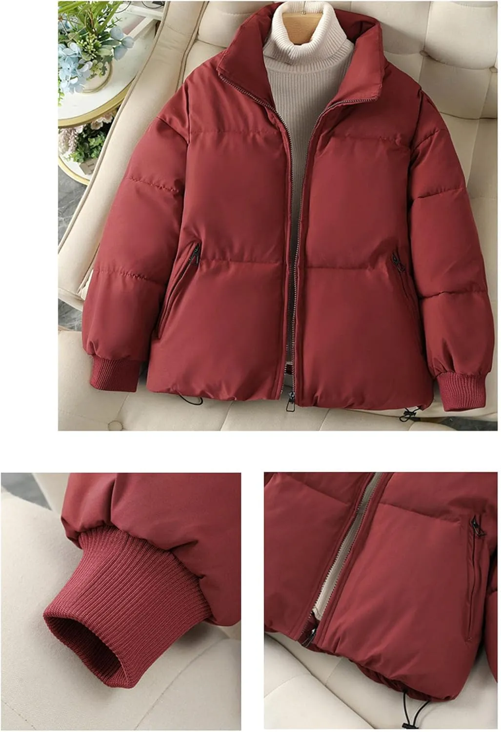 JEsilunmaMY Women's Thicken Short Puffer Jacket Stand Collar Casual Loose Down Coats Warm Winter Insulated Padded Coat
