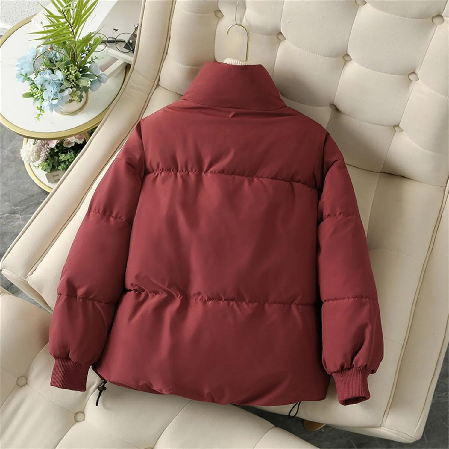 JEsilunmaMY Women's Thicken Short Puffer Jacket Stand Collar Casual Loose Down Coats Warm Winter Insulated Padded Coat