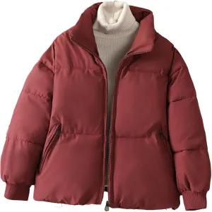 JEsilunmaMY Women's Thicken Short Puffer Jacket Stand Collar Casual Loose Down Coats Warm Winter Insulated Padded Coat