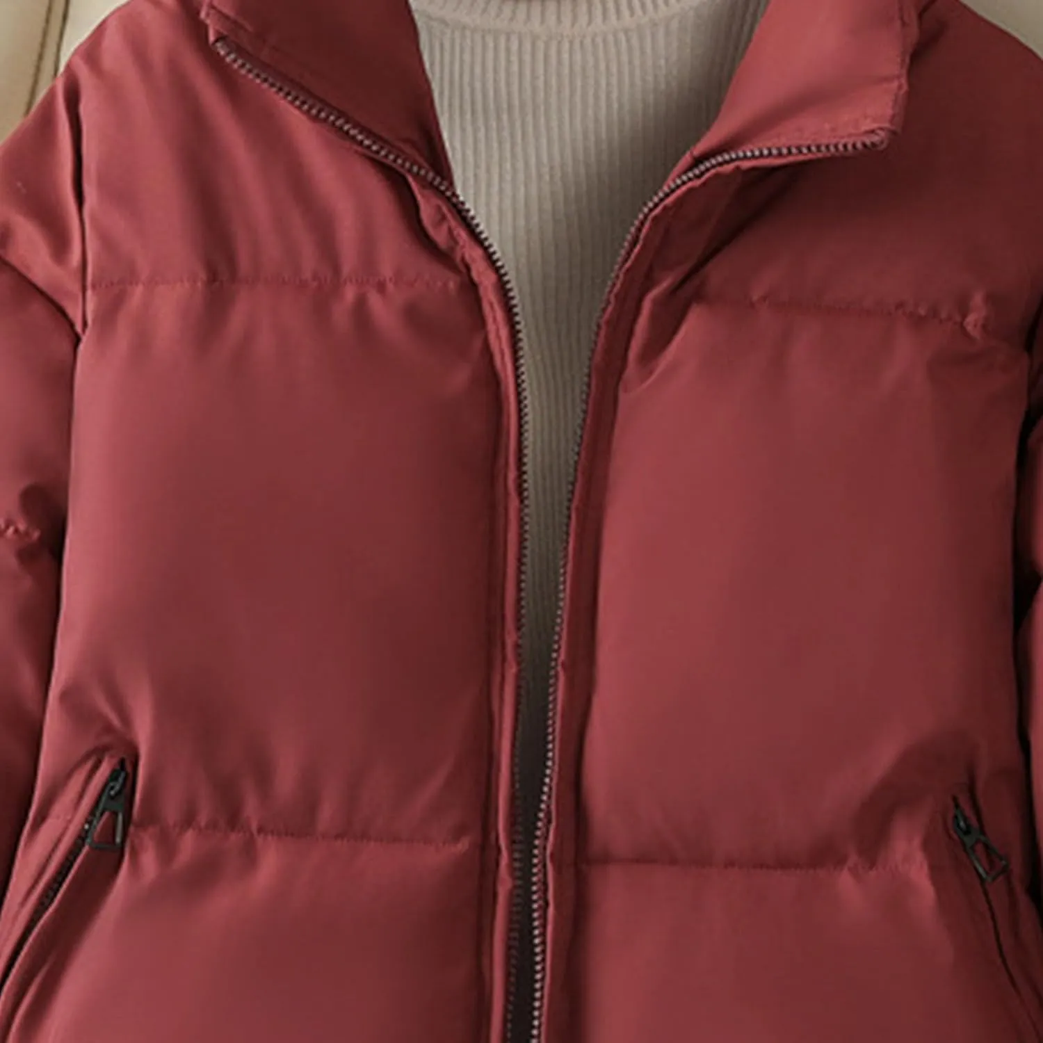 JEsilunmaMY Women's Thicken Short Puffer Jacket Stand Collar Casual Loose Down Coats Warm Winter Insulated Padded Coat
