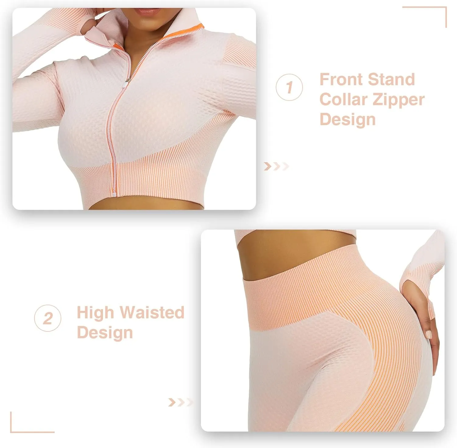 JOYMODE Women's Workout Sets 2 Piece long sleeve High Waist Legging set Crop Top Gym