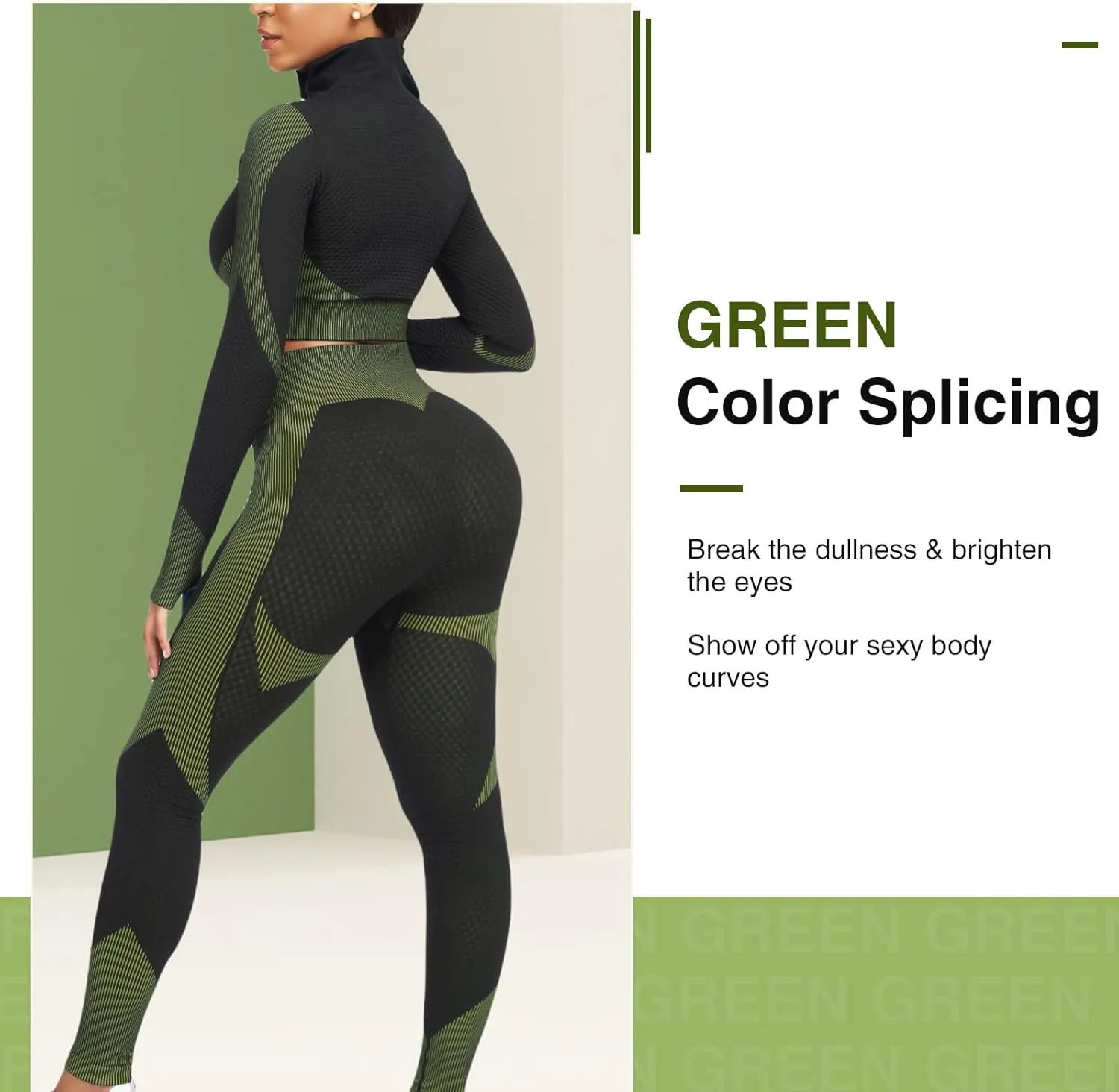 JOYMODE Women's Workout Sets 2 Piece long sleeve High Waist Legging set Crop Top Gym