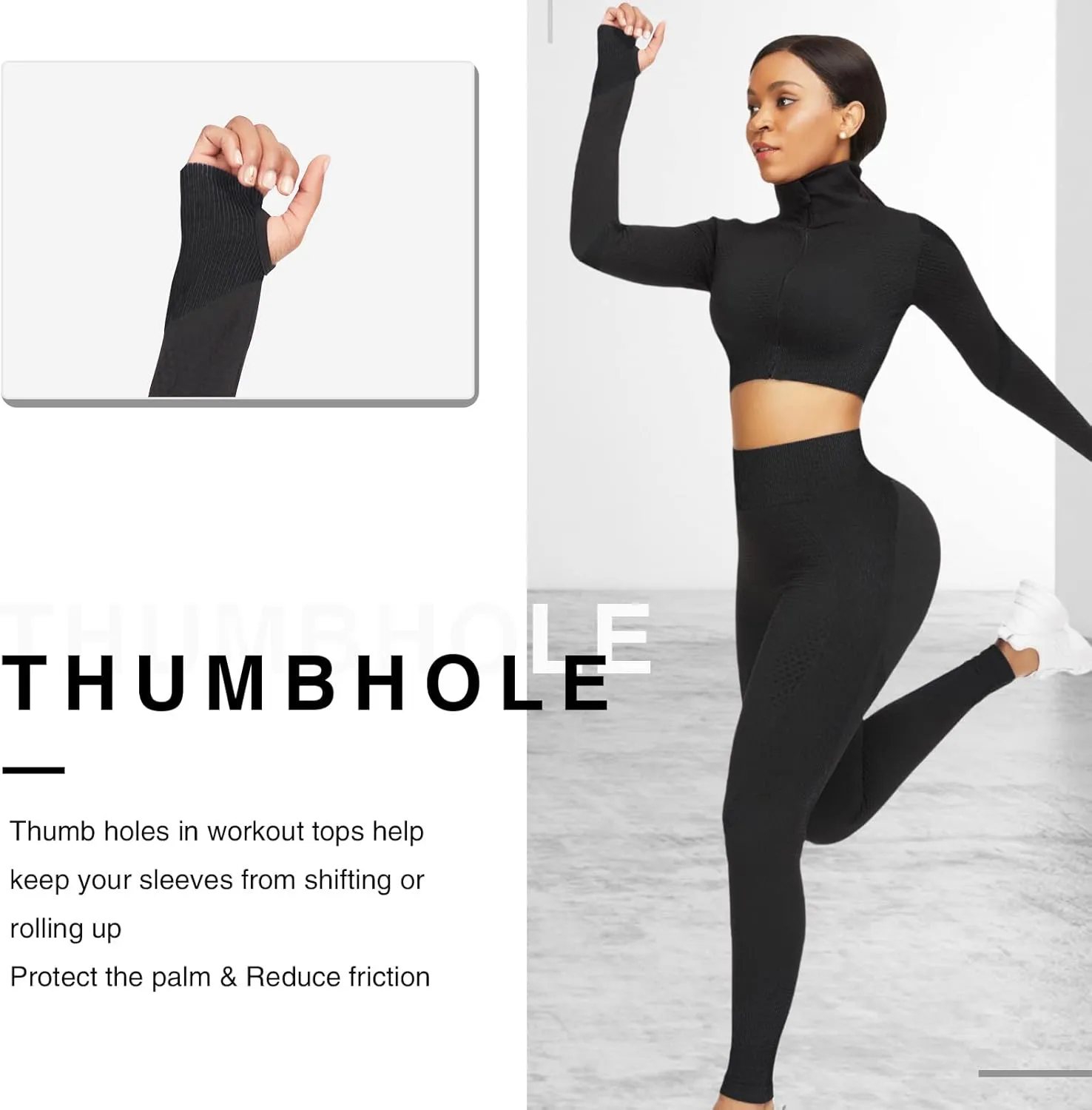 JOYMODE Women's Workout Sets 2 Piece long sleeve High Waist Legging set Crop Top Gym