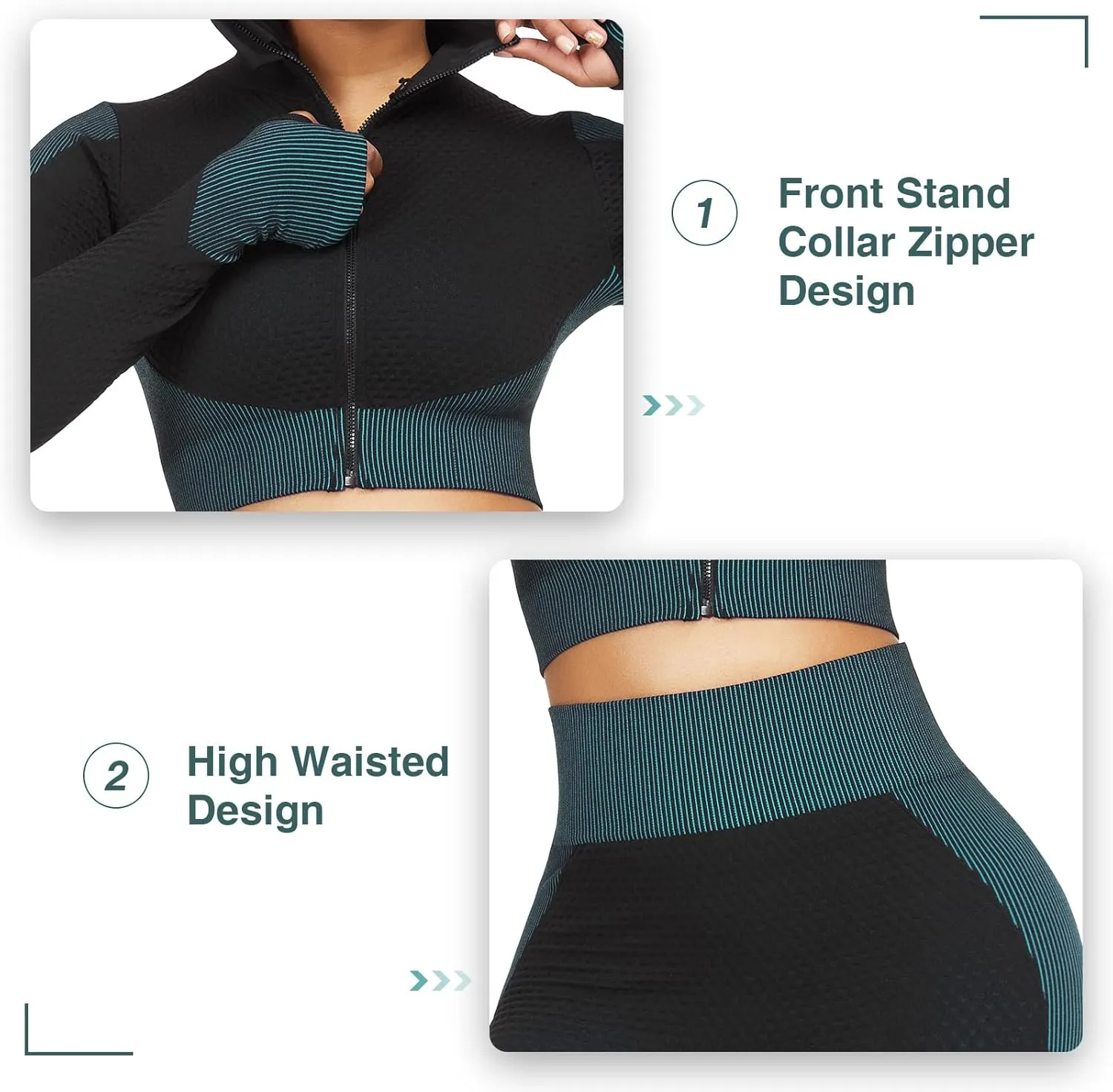 JOYMODE Women's Workout Sets 2 Piece long sleeve High Waist Legging set Crop Top Gym