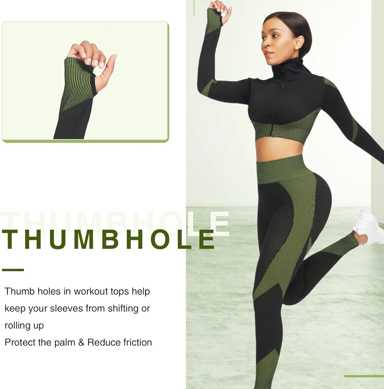 JOYMODE Women's Workout Sets 2 Piece long sleeve High Waist Legging set Crop Top Gym