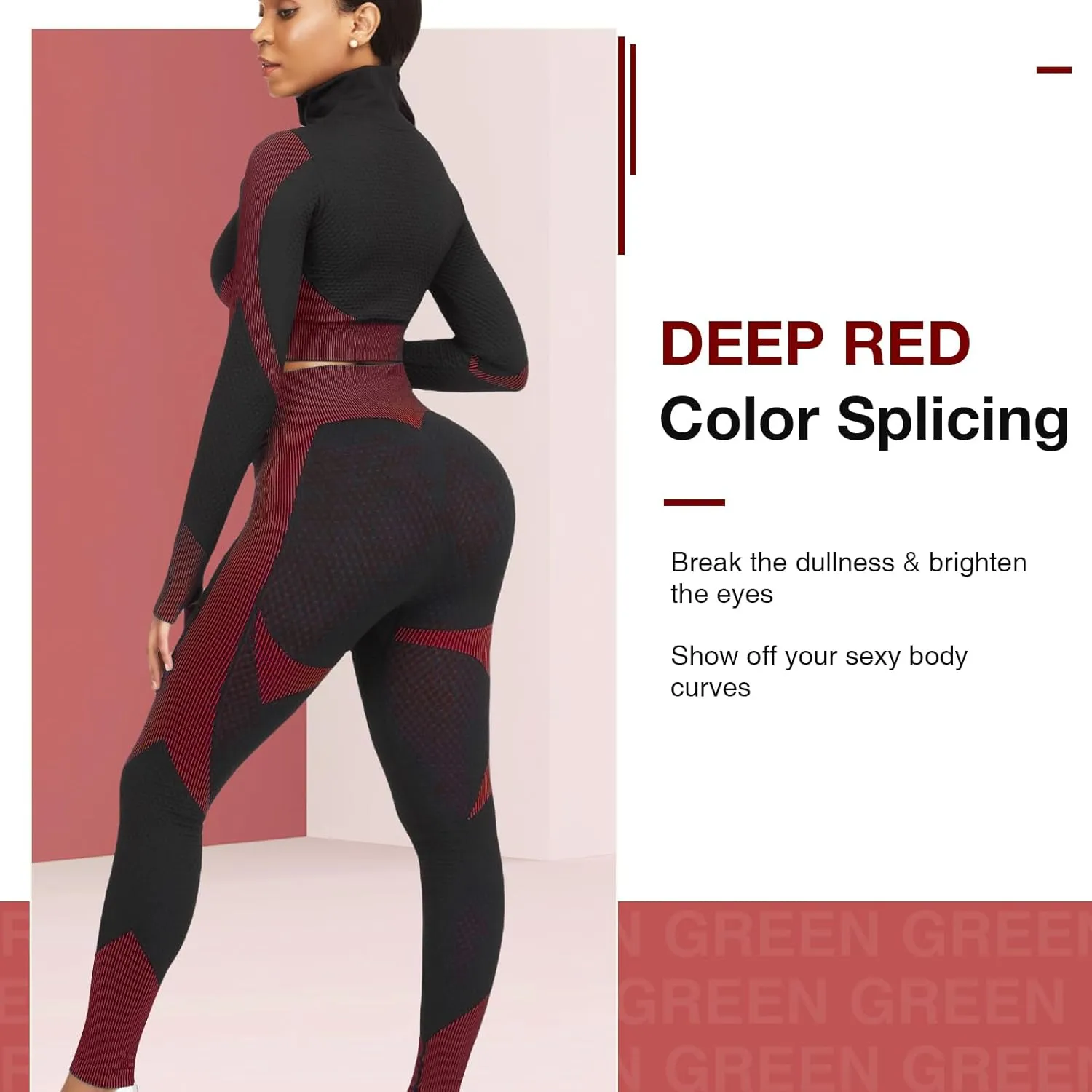 JOYMODE Women's Workout Sets 2 Piece long sleeve High Waist Legging set Crop Top Gym