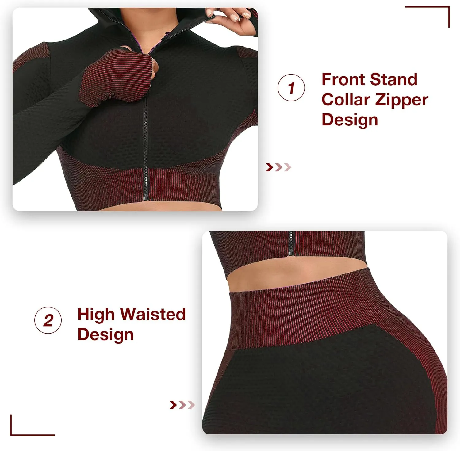 JOYMODE Women's Workout Sets 2 Piece long sleeve High Waist Legging set Crop Top Gym