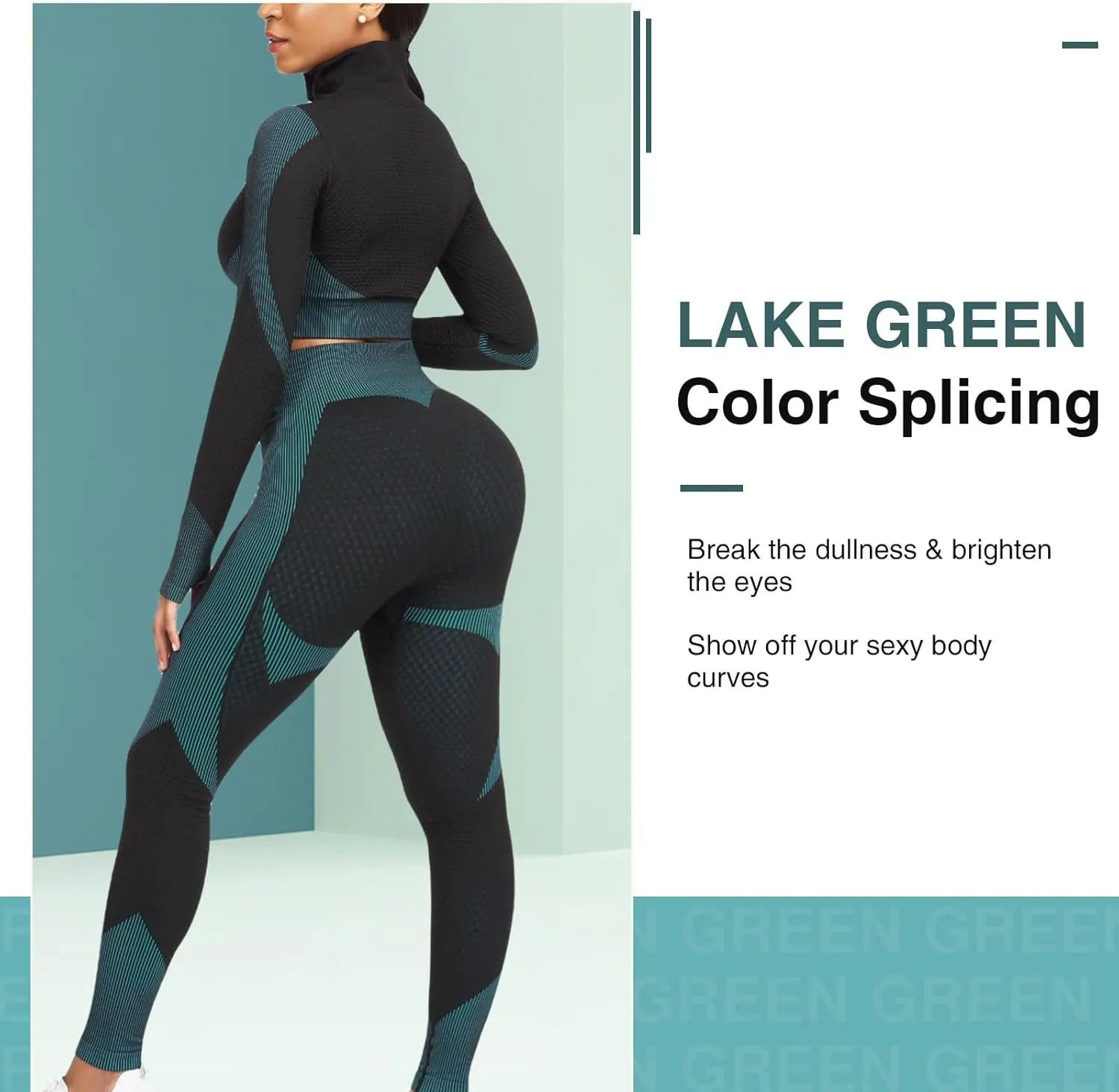 JOYMODE Women's Workout Sets 2 Piece long sleeve High Waist Legging set Crop Top Gym