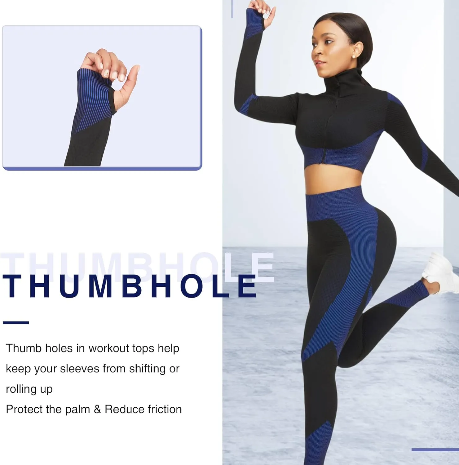 JOYMODE Women's Workout Sets 2 Piece long sleeve High Waist Legging set Crop Top Gym